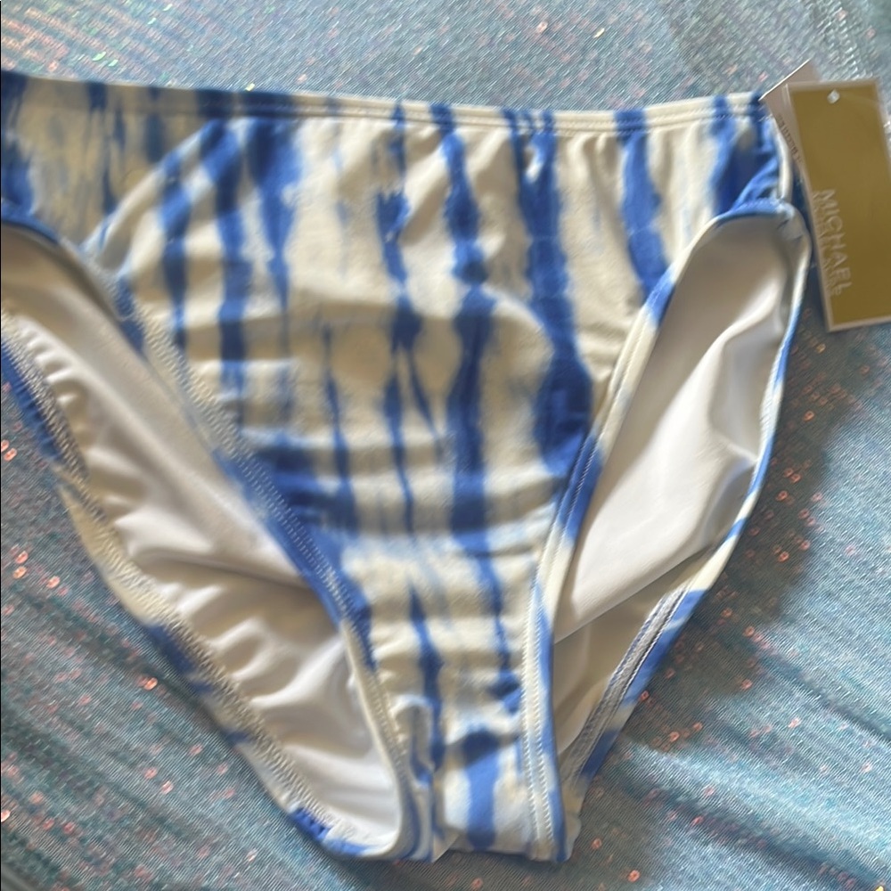 Michael Kors Blue and White Bikini Bottom